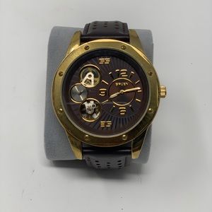 Men’s Leather Gruen Skeleton Watch